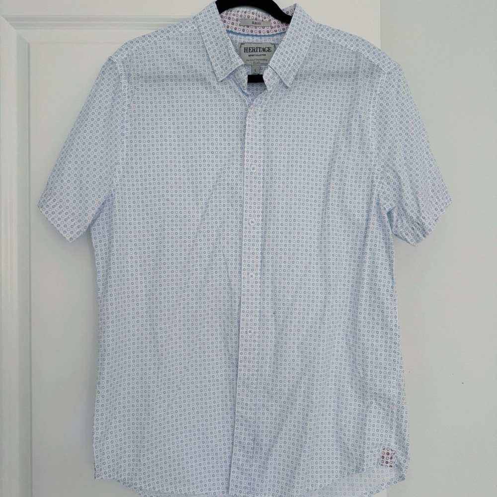 Heritage men’s casual short sleeve button down slim fit shirt top size large